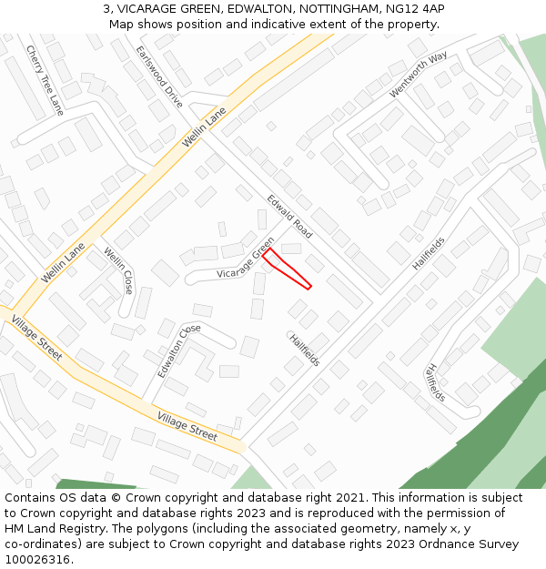 3, VICARAGE GREEN, EDWALTON, NOTTINGHAM, NG12 4AP: Location map and indicative extent of plot