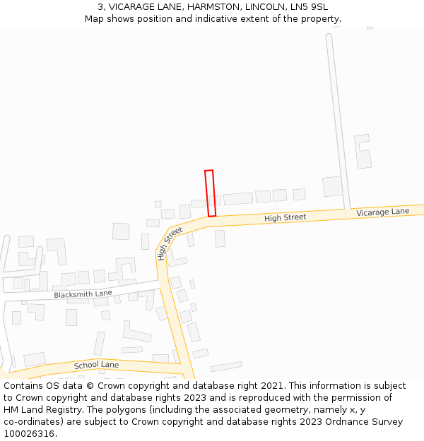 3, VICARAGE LANE, HARMSTON, LINCOLN, LN5 9SL: Location map and indicative extent of plot