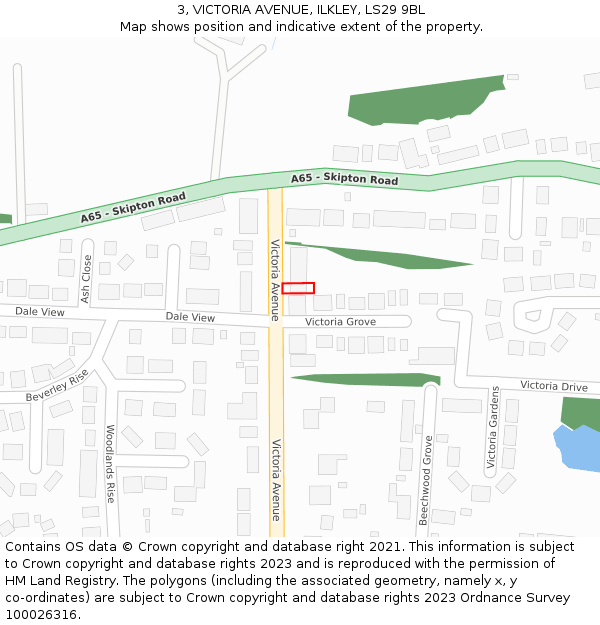 3, VICTORIA AVENUE, ILKLEY, LS29 9BL: Location map and indicative extent of plot