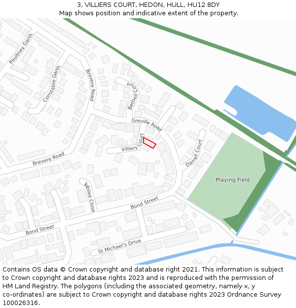 3, VILLIERS COURT, HEDON, HULL, HU12 8DY: Location map and indicative extent of plot