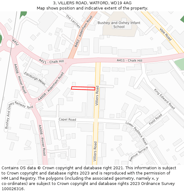 3, VILLIERS ROAD, WATFORD, WD19 4AG: Location map and indicative extent of plot