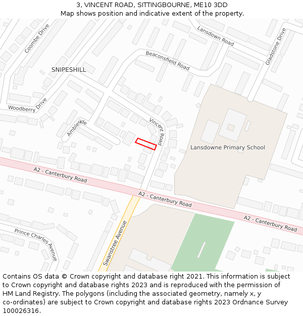 3, VINCENT ROAD, SITTINGBOURNE, ME10 3DD: Location map and indicative extent of plot