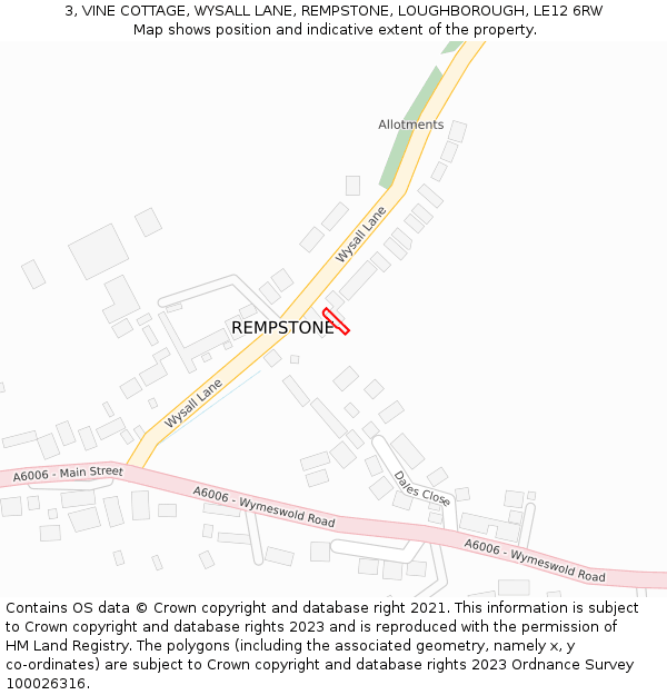 3, VINE COTTAGE, WYSALL LANE, REMPSTONE, LOUGHBOROUGH, LE12 6RW: Location map and indicative extent of plot