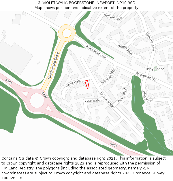 3, VIOLET WALK, ROGERSTONE, NEWPORT, NP10 9SD: Location map and indicative extent of plot