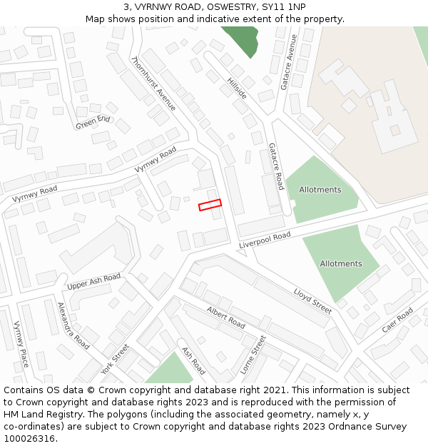 3, VYRNWY ROAD, OSWESTRY, SY11 1NP: Location map and indicative extent of plot