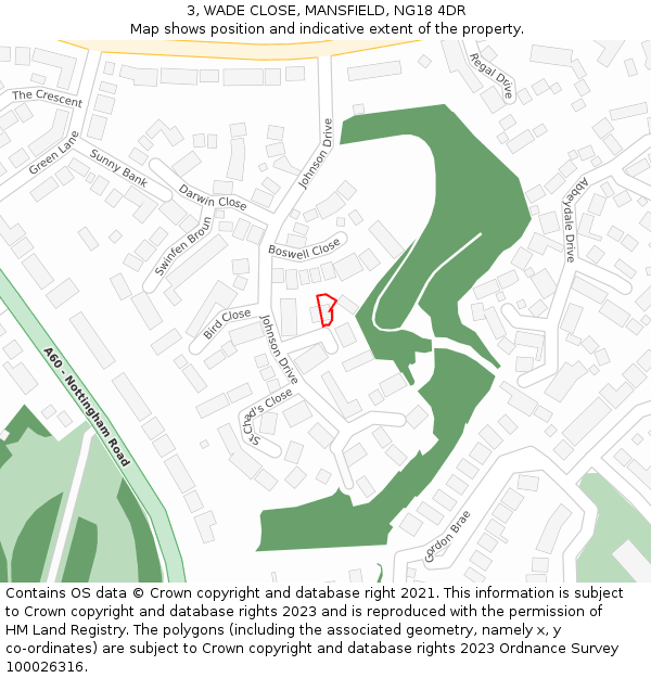 3, WADE CLOSE, MANSFIELD, NG18 4DR: Location map and indicative extent of plot