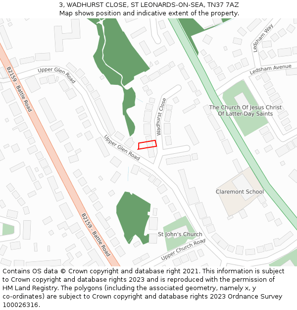 3, WADHURST CLOSE, ST LEONARDS-ON-SEA, TN37 7AZ: Location map and indicative extent of plot