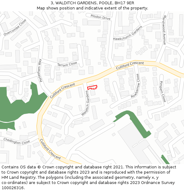 3, WALDITCH GARDENS, POOLE, BH17 9ER: Location map and indicative extent of plot