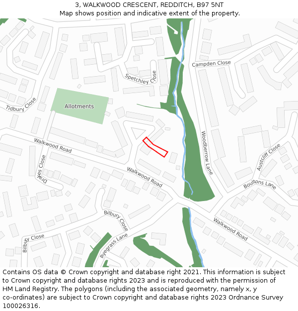 3, WALKWOOD CRESCENT, REDDITCH, B97 5NT: Location map and indicative extent of plot