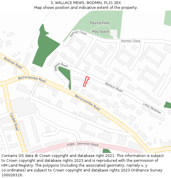 3, WALLACE MEWS, BODMIN, PL31 2EX: Location map and indicative extent of plot