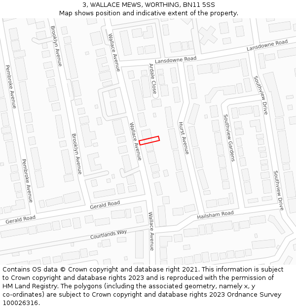 3, WALLACE MEWS, WORTHING, BN11 5SS: Location map and indicative extent of plot