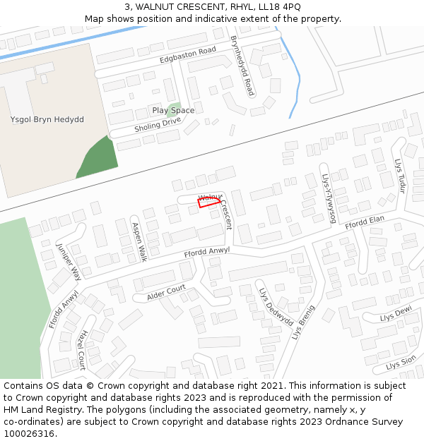 3, WALNUT CRESCENT, RHYL, LL18 4PQ: Location map and indicative extent of plot