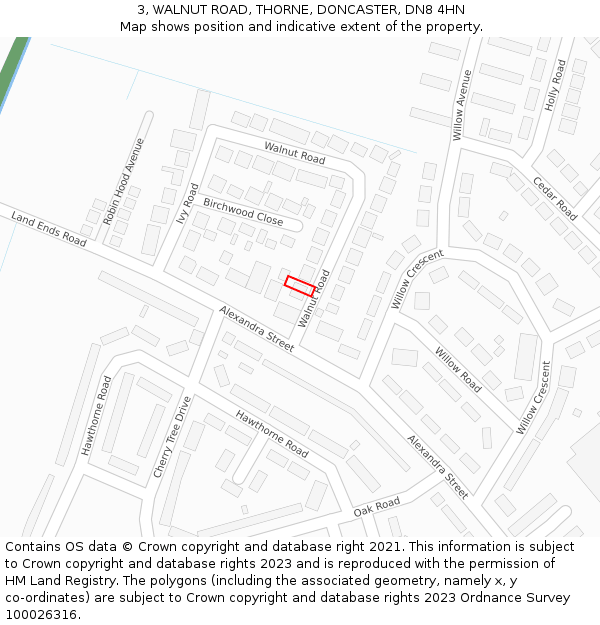 3, WALNUT ROAD, THORNE, DONCASTER, DN8 4HN: Location map and indicative extent of plot