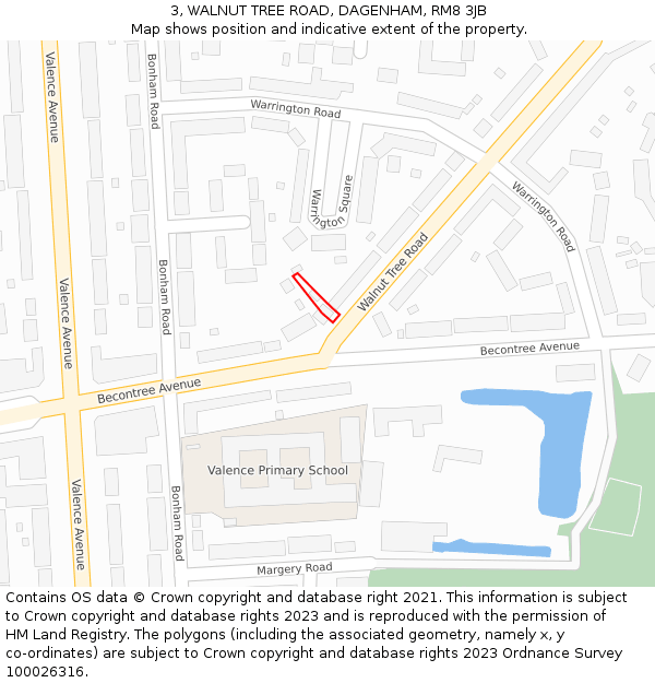 3, WALNUT TREE ROAD, DAGENHAM, RM8 3JB: Location map and indicative extent of plot