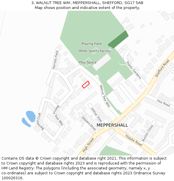 3, WALNUT TREE WAY, MEPPERSHALL, SHEFFORD, SG17 5AB: Location map and indicative extent of plot