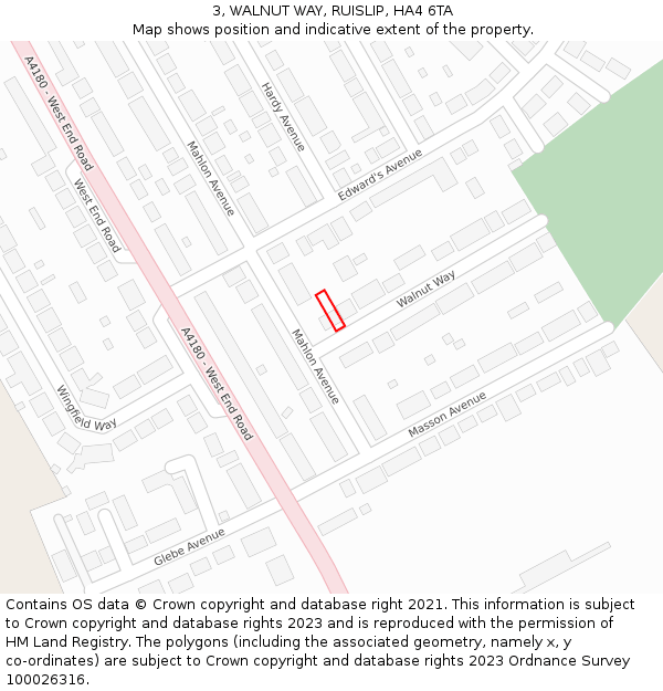 3, WALNUT WAY, RUISLIP, HA4 6TA: Location map and indicative extent of plot