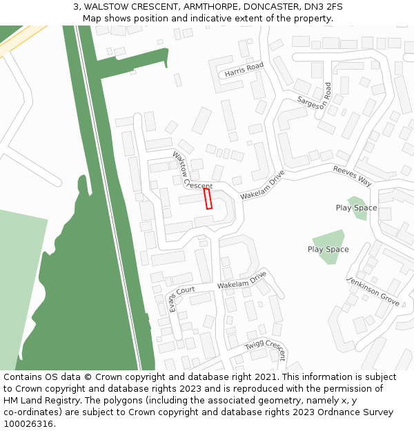 3, WALSTOW CRESCENT, ARMTHORPE, DONCASTER, DN3 2FS: Location map and indicative extent of plot