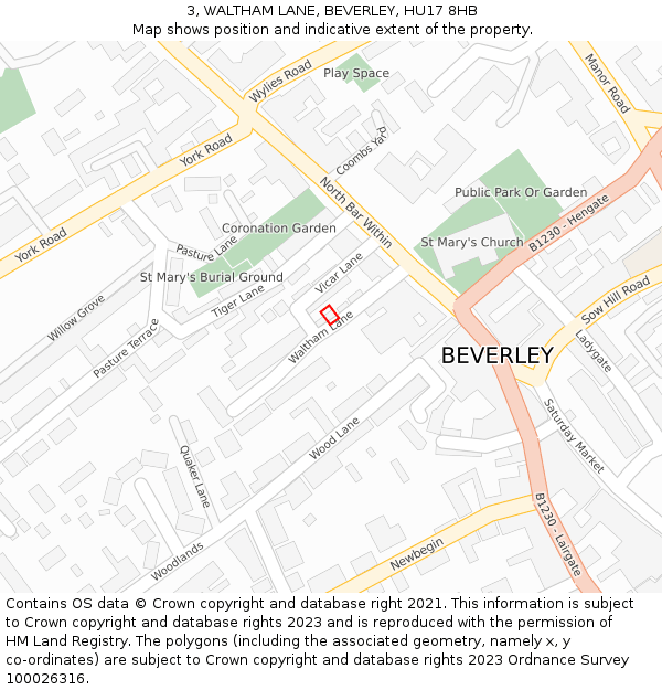 3, WALTHAM LANE, BEVERLEY, HU17 8HB: Location map and indicative extent of plot