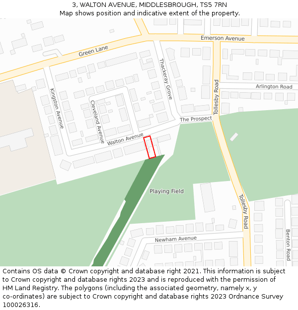 3, WALTON AVENUE, MIDDLESBROUGH, TS5 7RN: Location map and indicative extent of plot