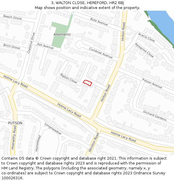 3, WALTON CLOSE, HEREFORD, HR2 6BJ: Location map and indicative extent of plot