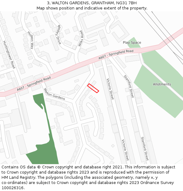 3, WALTON GARDENS, GRANTHAM, NG31 7BH: Location map and indicative extent of plot