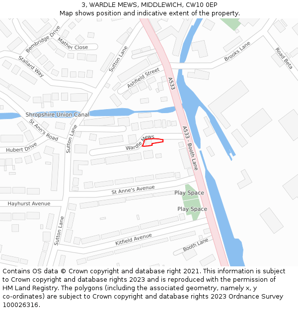 3, WARDLE MEWS, MIDDLEWICH, CW10 0EP: Location map and indicative extent of plot