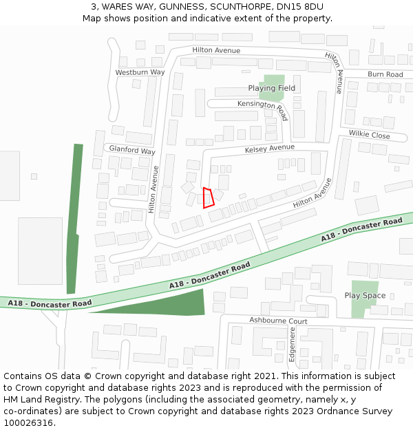 3, WARES WAY, GUNNESS, SCUNTHORPE, DN15 8DU: Location map and indicative extent of plot