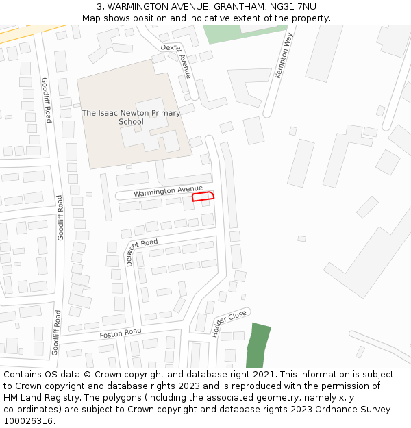 3, WARMINGTON AVENUE, GRANTHAM, NG31 7NU: Location map and indicative extent of plot