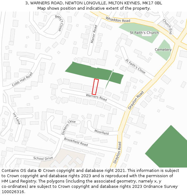 3, WARNERS ROAD, NEWTON LONGVILLE, MILTON KEYNES, MK17 0BL: Location map and indicative extent of plot