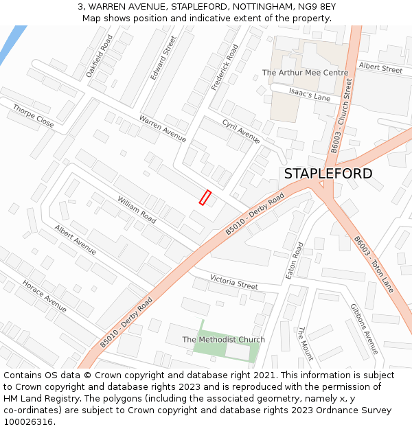 3, WARREN AVENUE, STAPLEFORD, NOTTINGHAM, NG9 8EY: Location map and indicative extent of plot