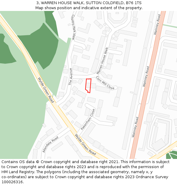 3, WARREN HOUSE WALK, SUTTON COLDFIELD, B76 1TS: Location map and indicative extent of plot