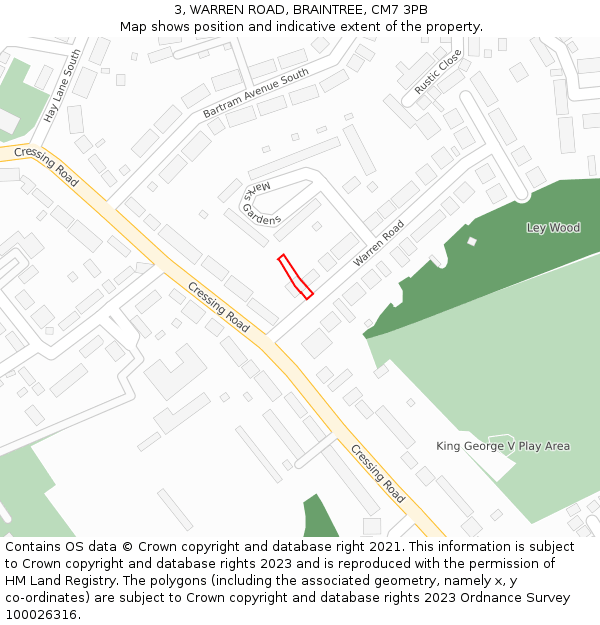 3, WARREN ROAD, BRAINTREE, CM7 3PB: Location map and indicative extent of plot
