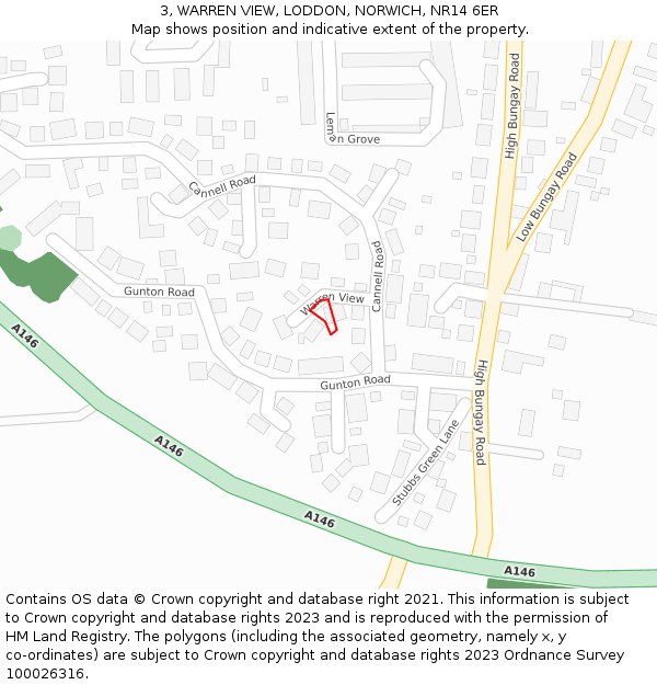 3, WARREN VIEW, LODDON, NORWICH, NR14 6ER: Location map and indicative extent of plot