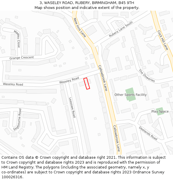 3, WASELEY ROAD, RUBERY, BIRMINGHAM, B45 9TH: Location map and indicative extent of plot