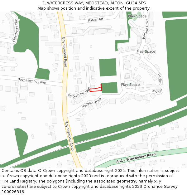 3, WATERCRESS WAY, MEDSTEAD, ALTON, GU34 5FS: Location map and indicative extent of plot