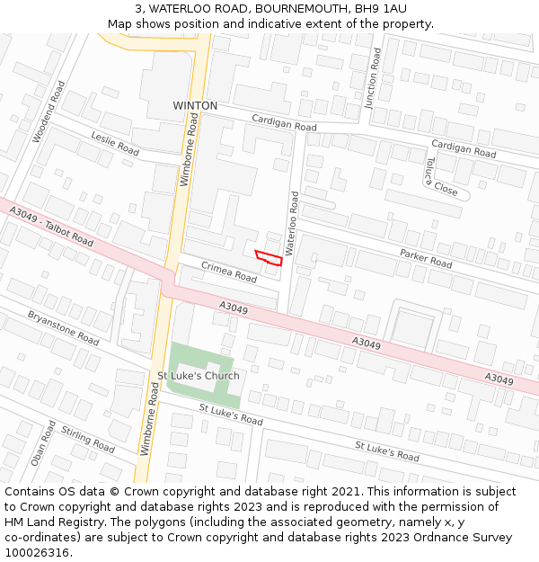 3, WATERLOO ROAD, BOURNEMOUTH, BH9 1AU: Location map and indicative extent of plot