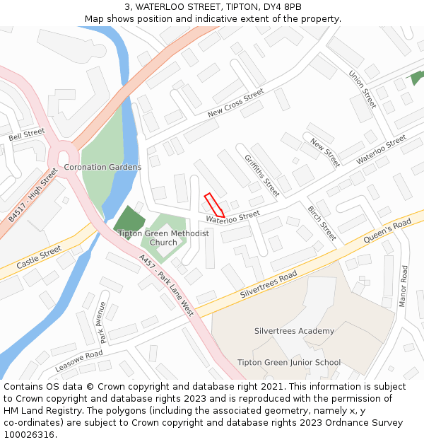 3, WATERLOO STREET, TIPTON, DY4 8PB: Location map and indicative extent of plot