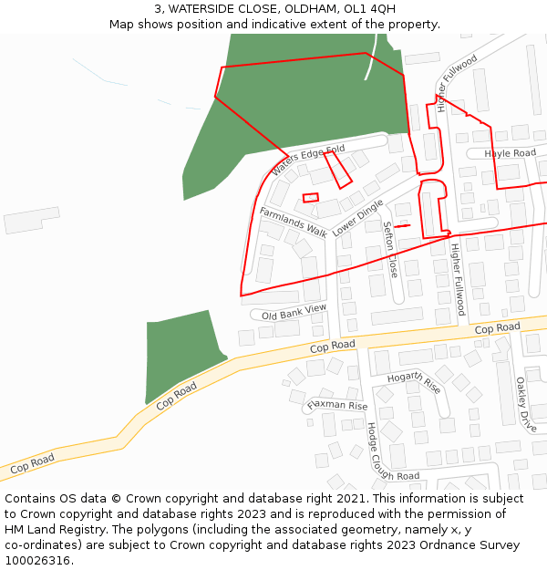 3, WATERSIDE CLOSE, OLDHAM, OL1 4QH: Location map and indicative extent of plot