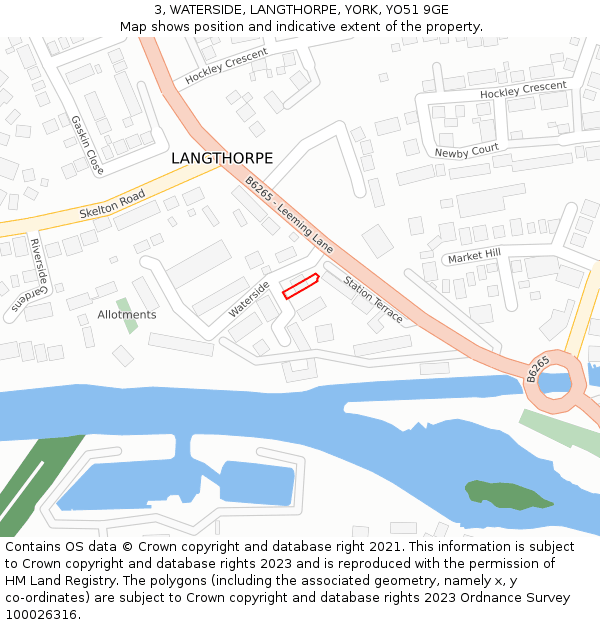 3, WATERSIDE, LANGTHORPE, YORK, YO51 9GE: Location map and indicative extent of plot