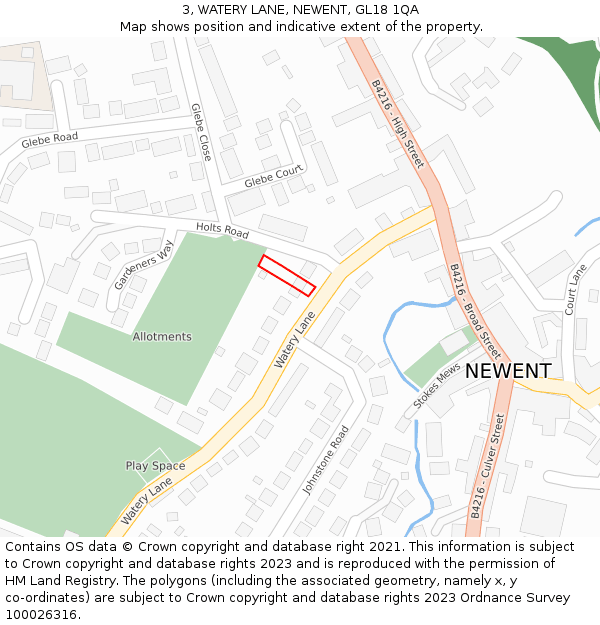 3, WATERY LANE, NEWENT, GL18 1QA: Location map and indicative extent of plot
