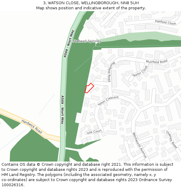 3, WATSON CLOSE, WELLINGBOROUGH, NN8 5UH: Location map and indicative extent of plot