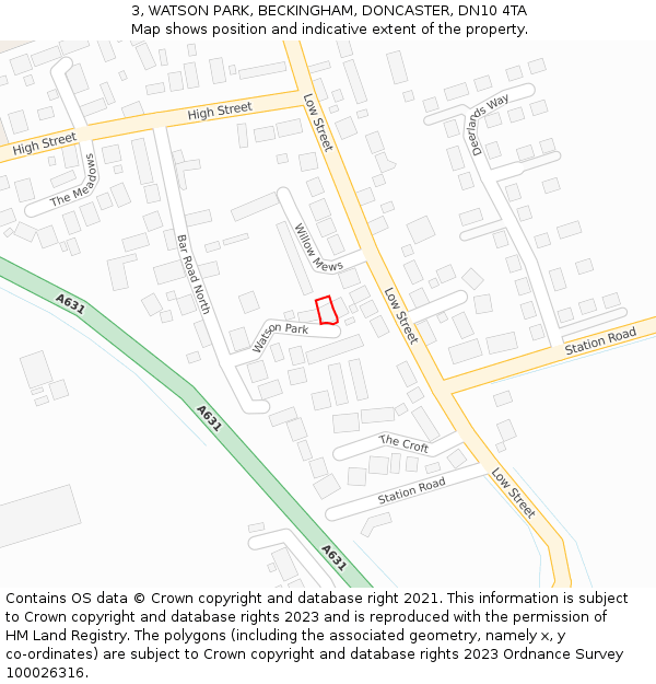 3, WATSON PARK, BECKINGHAM, DONCASTER, DN10 4TA: Location map and indicative extent of plot