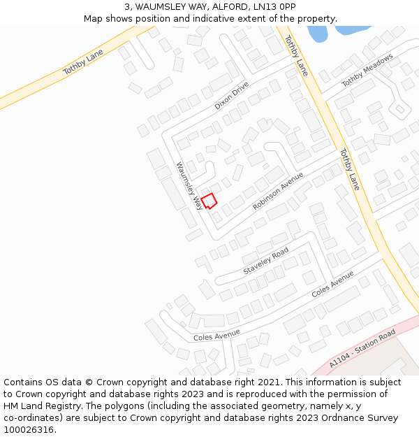 3, WAUMSLEY WAY, ALFORD, LN13 0PP: Location map and indicative extent of plot