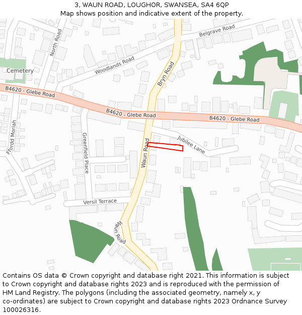 3, WAUN ROAD, LOUGHOR, SWANSEA, SA4 6QP: Location map and indicative extent of plot