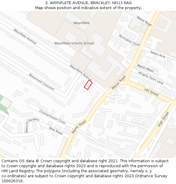 3, WAYNFLETE AVENUE, BRACKLEY, NN13 6AG: Location map and indicative extent of plot