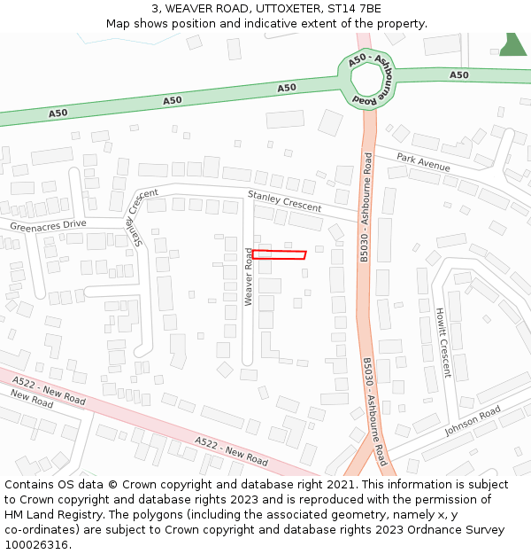 3, WEAVER ROAD, UTTOXETER, ST14 7BE: Location map and indicative extent of plot