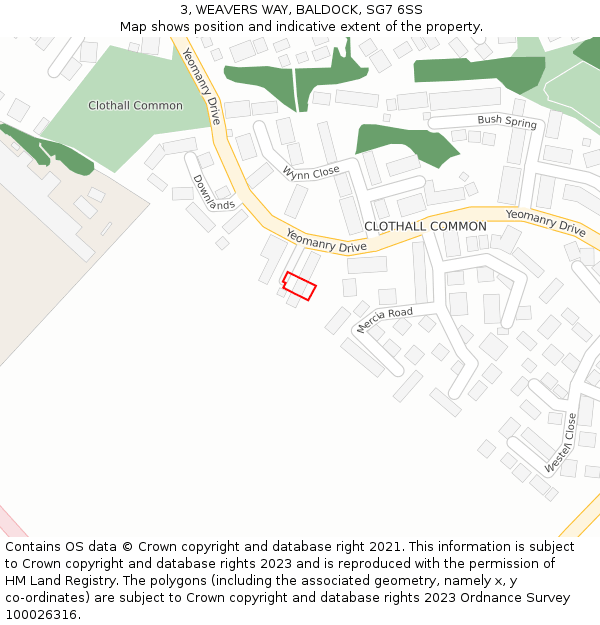 3, WEAVERS WAY, BALDOCK, SG7 6SS: Location map and indicative extent of plot