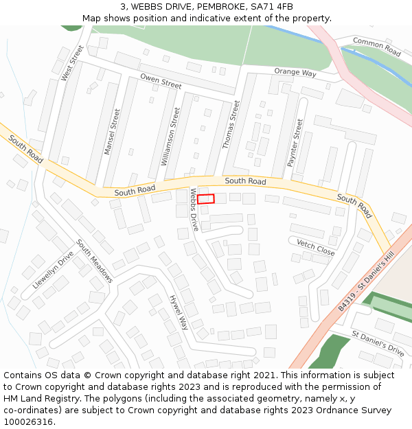 3, WEBBS DRIVE, PEMBROKE, SA71 4FB: Location map and indicative extent of plot