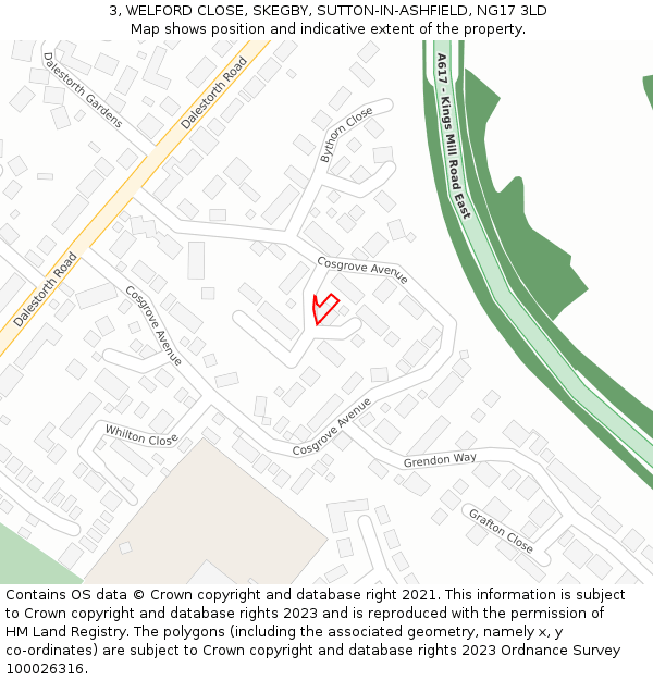 3, WELFORD CLOSE, SKEGBY, SUTTON-IN-ASHFIELD, NG17 3LD: Location map and indicative extent of plot