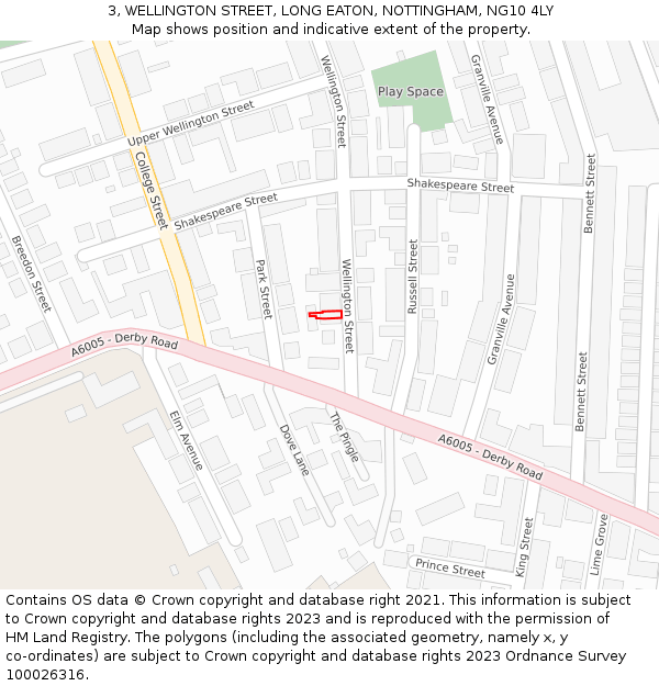 3, WELLINGTON STREET, LONG EATON, NOTTINGHAM, NG10 4LY: Location map and indicative extent of plot